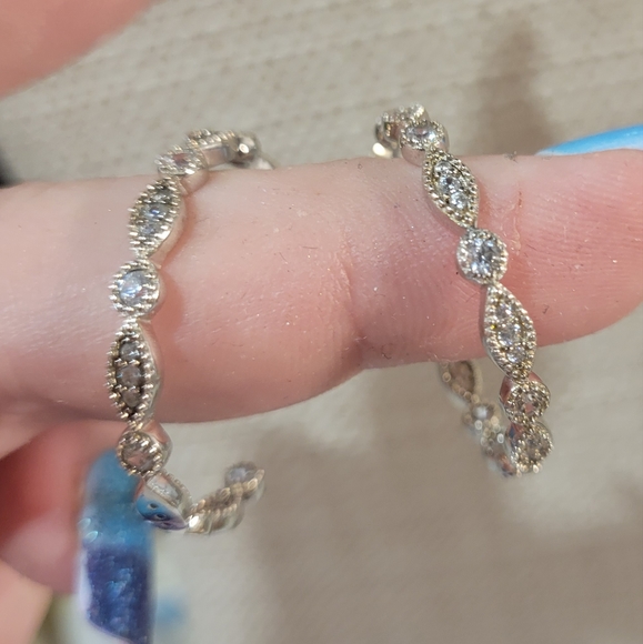 Milor Jewelry - MILOR ITALY Sterling Silver - CZ Cubic Zirconia Circle Hoop Post Earrings VTG